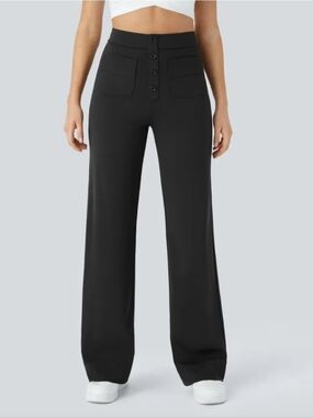 Halara DayStretch High Waisted Pockets Straight Leg Casual Women's L Tall Black